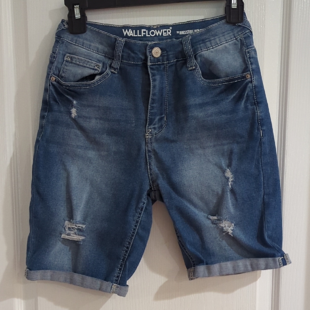 Wallflower Blue Distressed Denim Bermuda Shorts